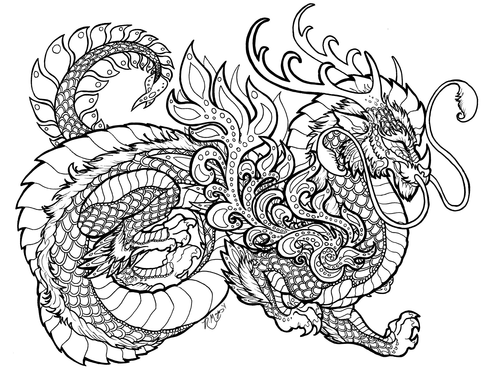 Dragon Coloring Pages For Adults Printable
 Jade Synergy lineart by rachaelm5viantart on