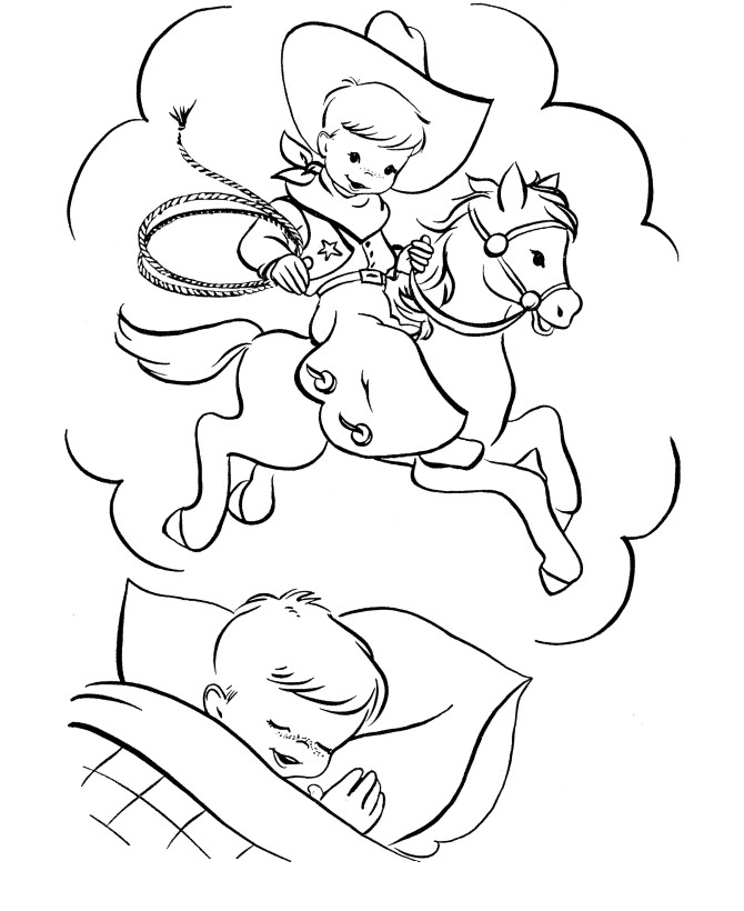 Dream Girl Coloring Book
 Desenho de Menino sonhando cowboy para colorir