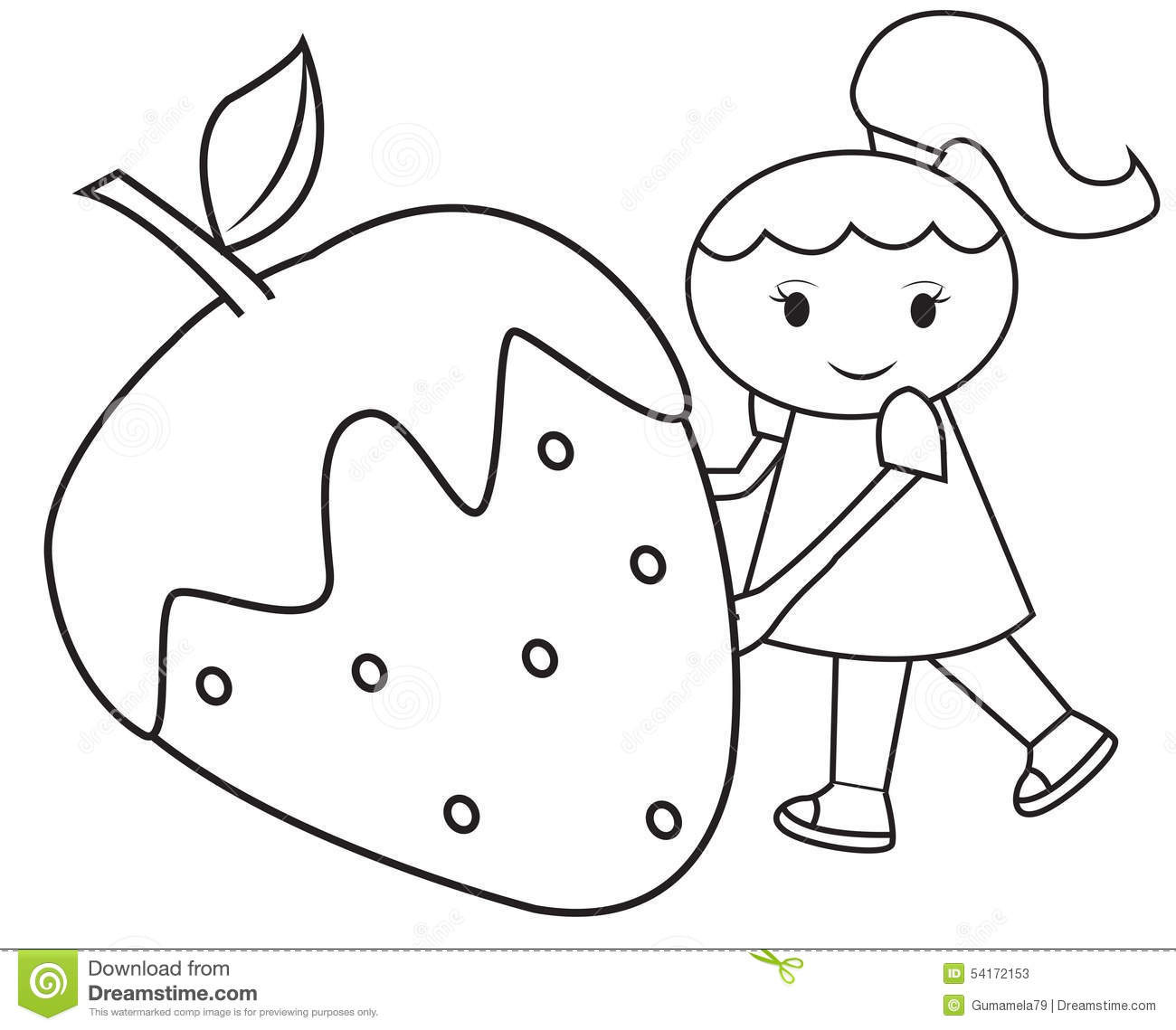 Dream Girl Coloring Book
 The Girl And The Big Strawberry Coloring Page Stock