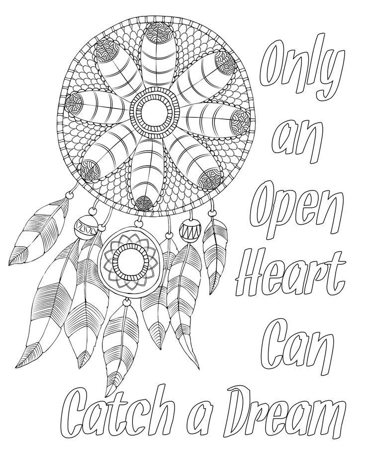 Dream Girl Coloring Book
 Free adult coloring page Dream catcher with quote
