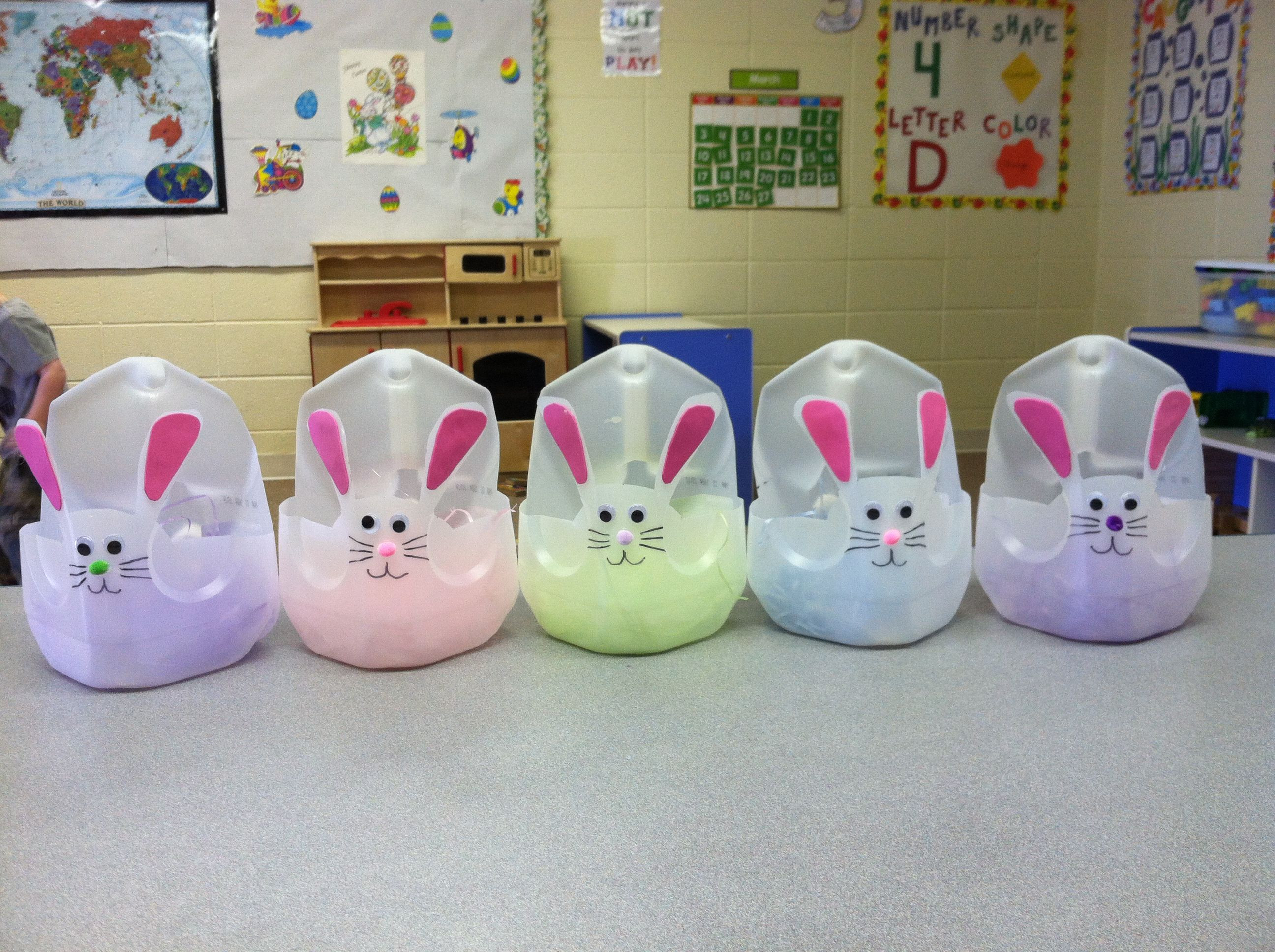 Easter Basket Craft Ideas For Preschoolers
 Easter baskets my toddlers made in preschool out of milk