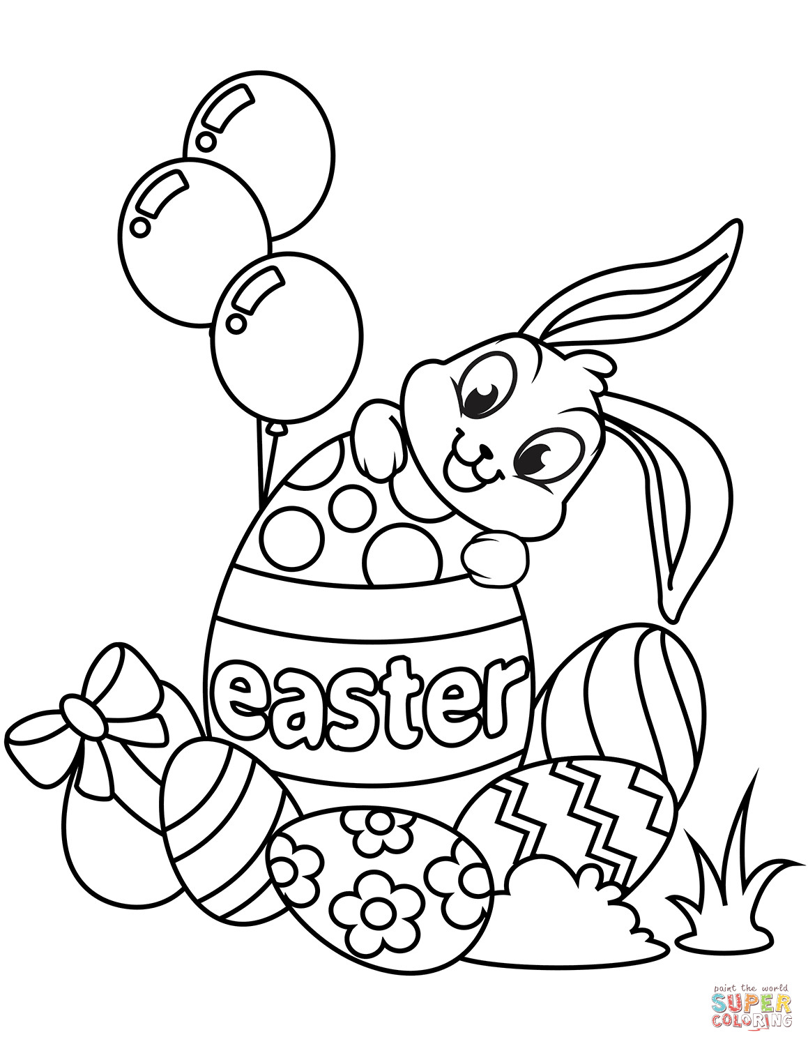 Easter Bunny Coloring Pages Free Printable
 Cute Easter Bunny and Eggs coloring page