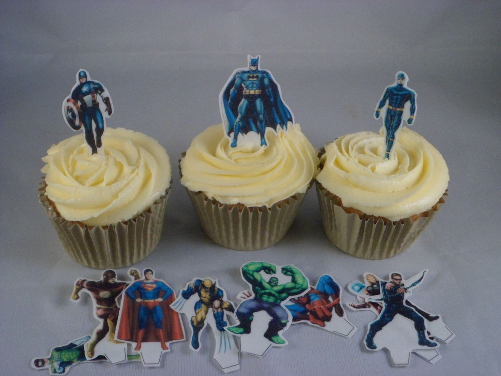 Edible Birthday Cake Decorations
 12 Superhero Edible 3D Cupcake Toppers Boys Birthday