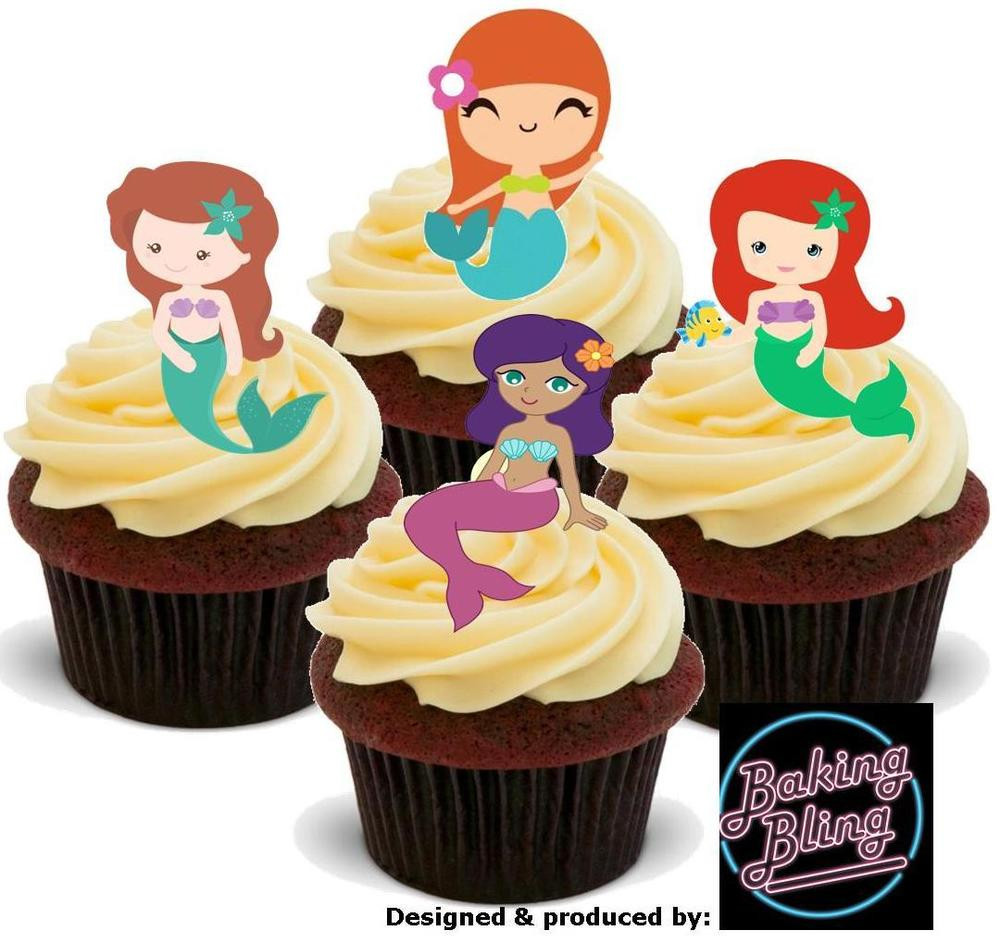 Edible Birthday Cake Decorations
 12 Novelty Mermaid Mix Girls Birthday Edible Cake Cupcake