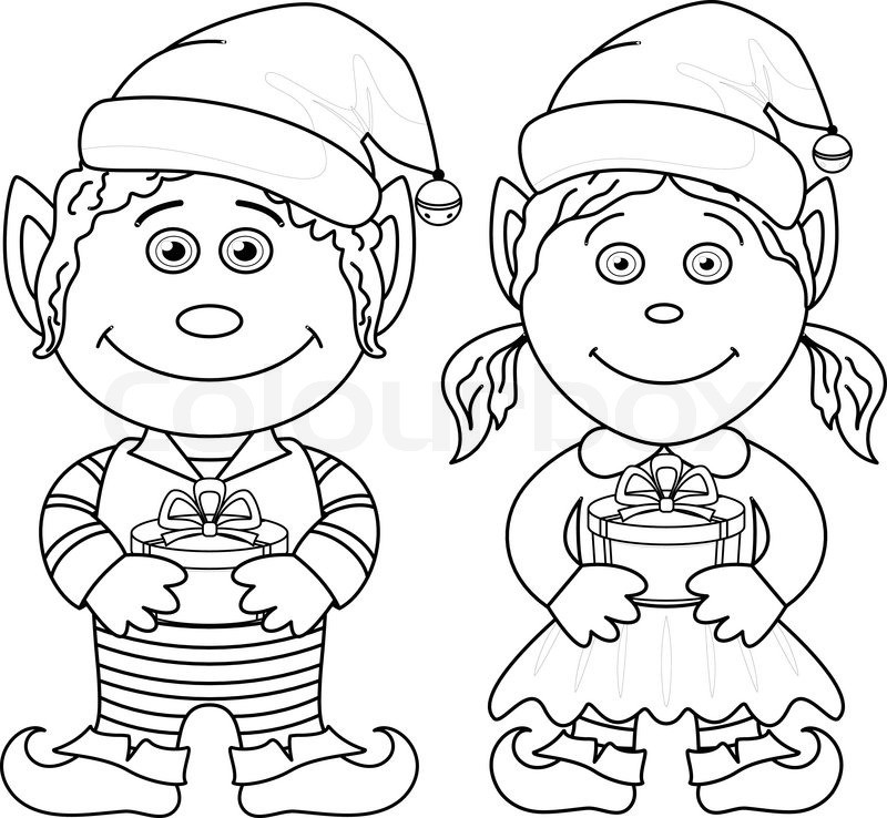 Elf Coloring Pages For Boys
 Christmas elves boy and girl outline