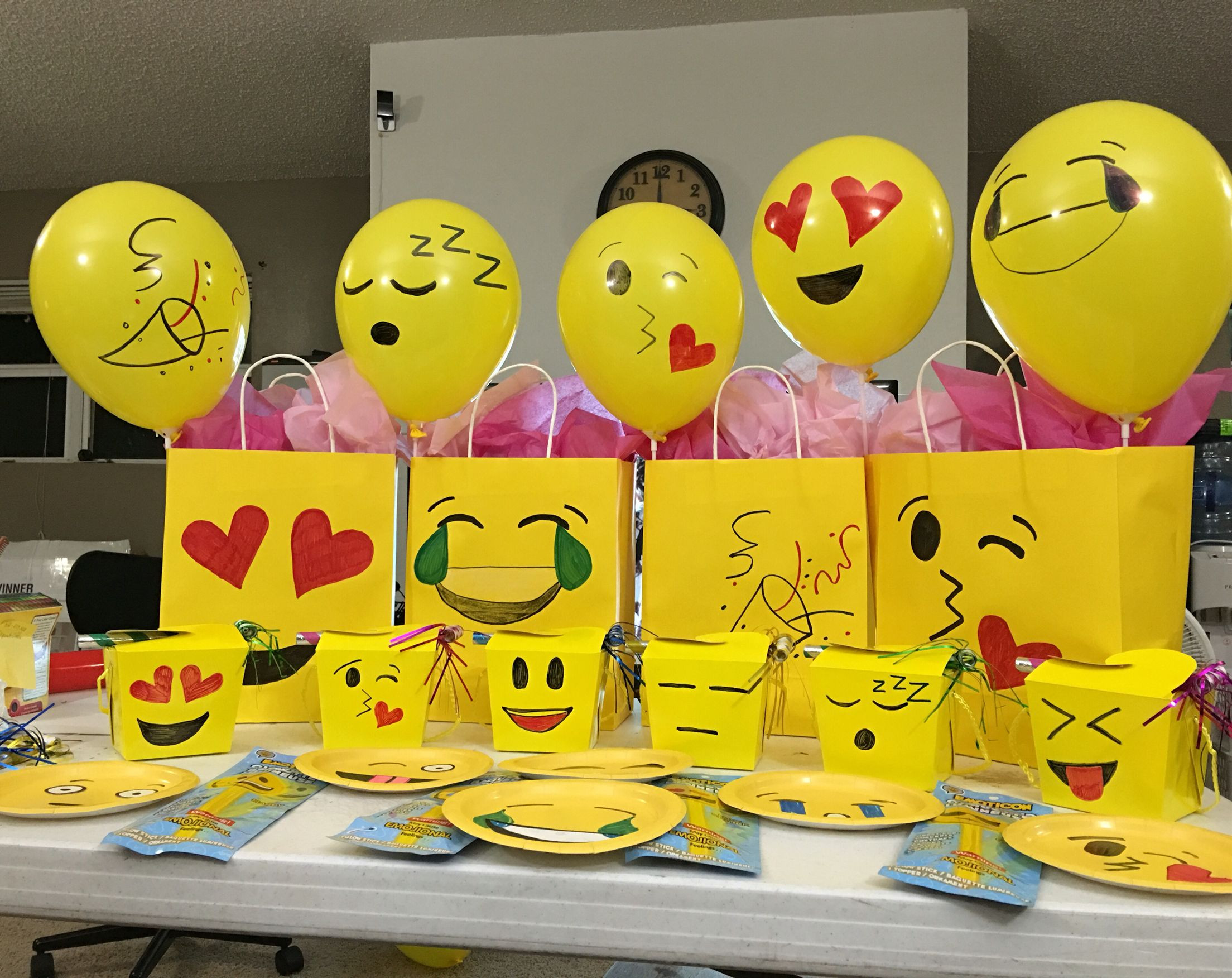 Emoji Birthday Decorations
 My husband and I made these emoji decorations for our