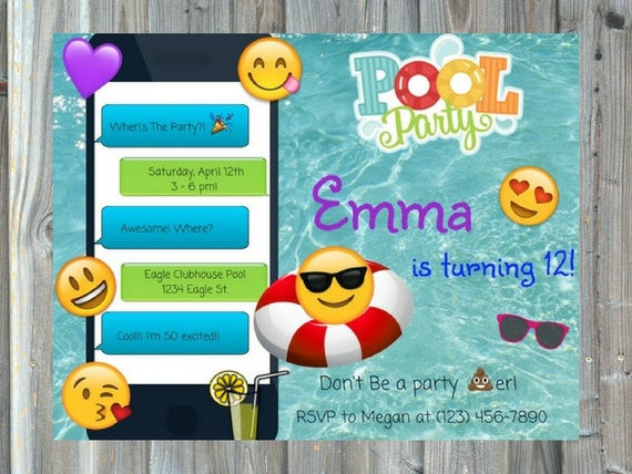 Emoji Pool Party Ideas
 Printable Emoji Pool Party Invitation Swim Party Emoji