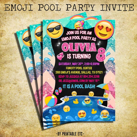 Emoji Pool Party Ideas
 Emoji Pool Party Invitation Emoji Icons Birthday Party