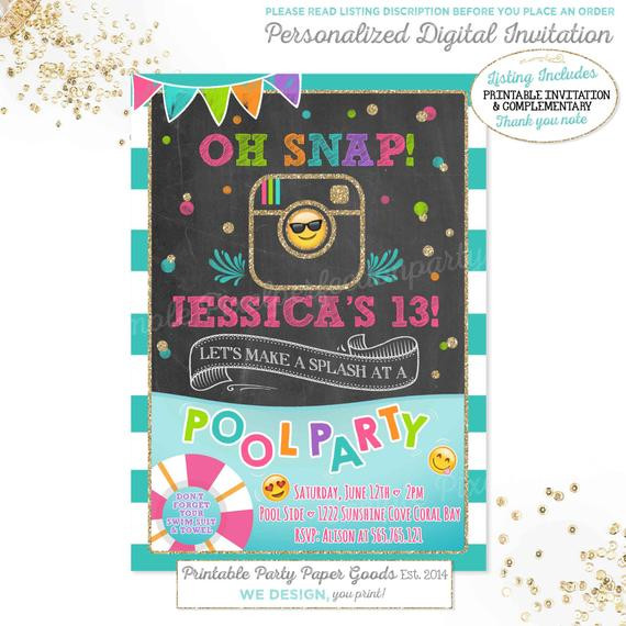 Emoji Pool Party Ideas
 Emoji Pool Party Birthday Invitation Instagram Pool Party
