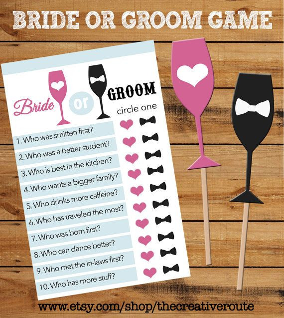 Engagement Party Game Ideas
 Bride or Groom Printable Game with matching props Bridal
