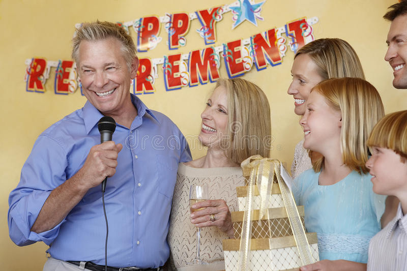 Family Retirement Party Ideas
 Senior Man Giving Speech At Retirement Party Stock Image