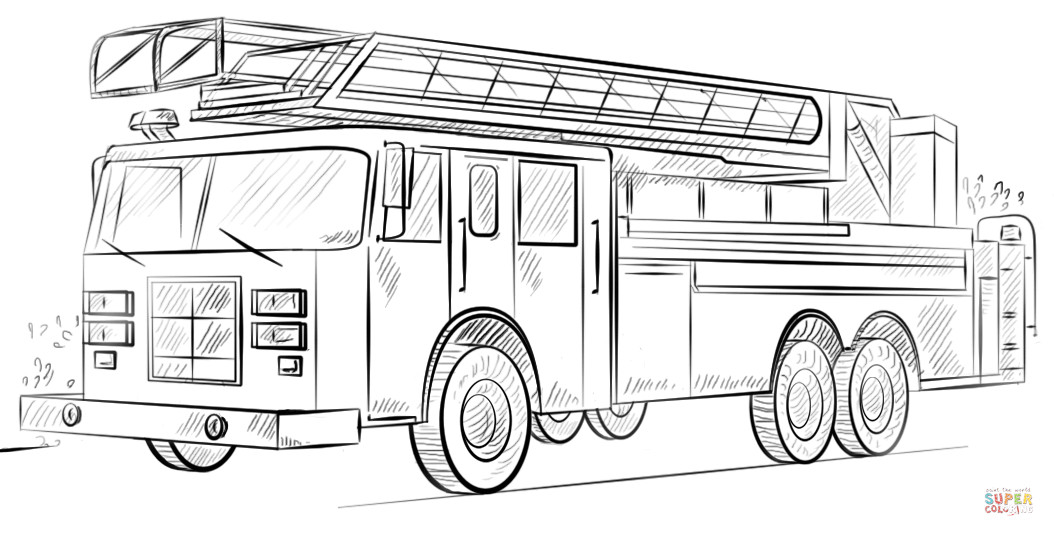 Fire Truck Coloring Pages Printable
 Fire truck with ladder coloring page