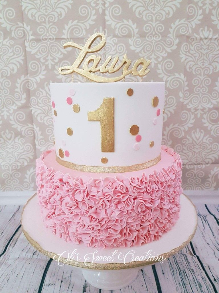 First Birthday Cake Ideas Girl
 First birthday cake with pink and gold theme
