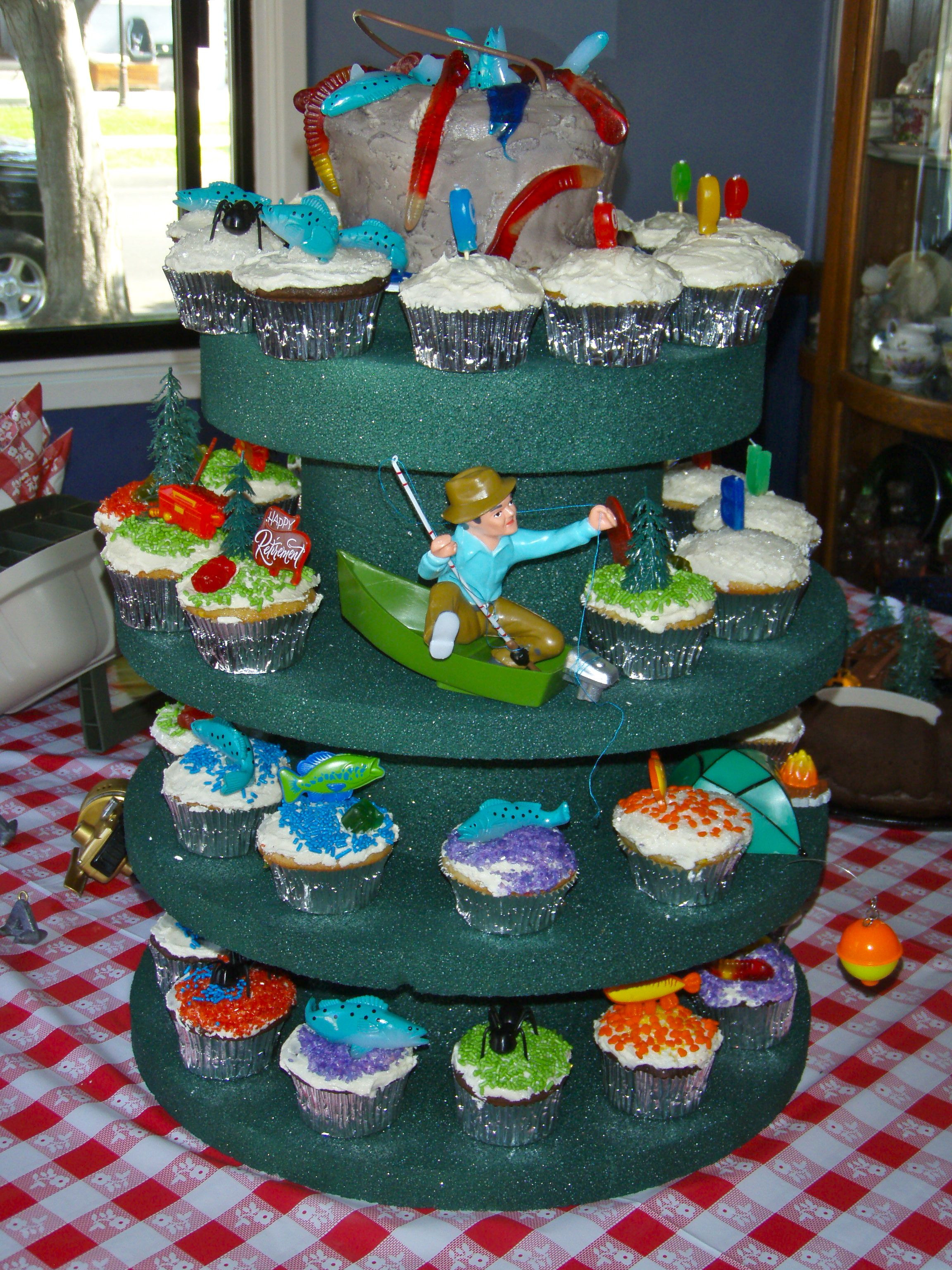 Fishing Retirement Party Ideas
 Retirement Party Camping Fishing themed cupcake tower