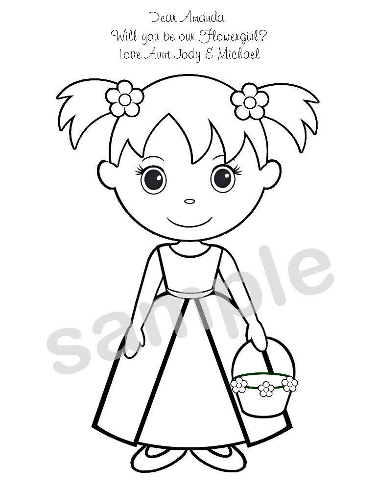 Flower Girl Coloring Pages
 Personalized Printable Flowergirl Wedding Party by