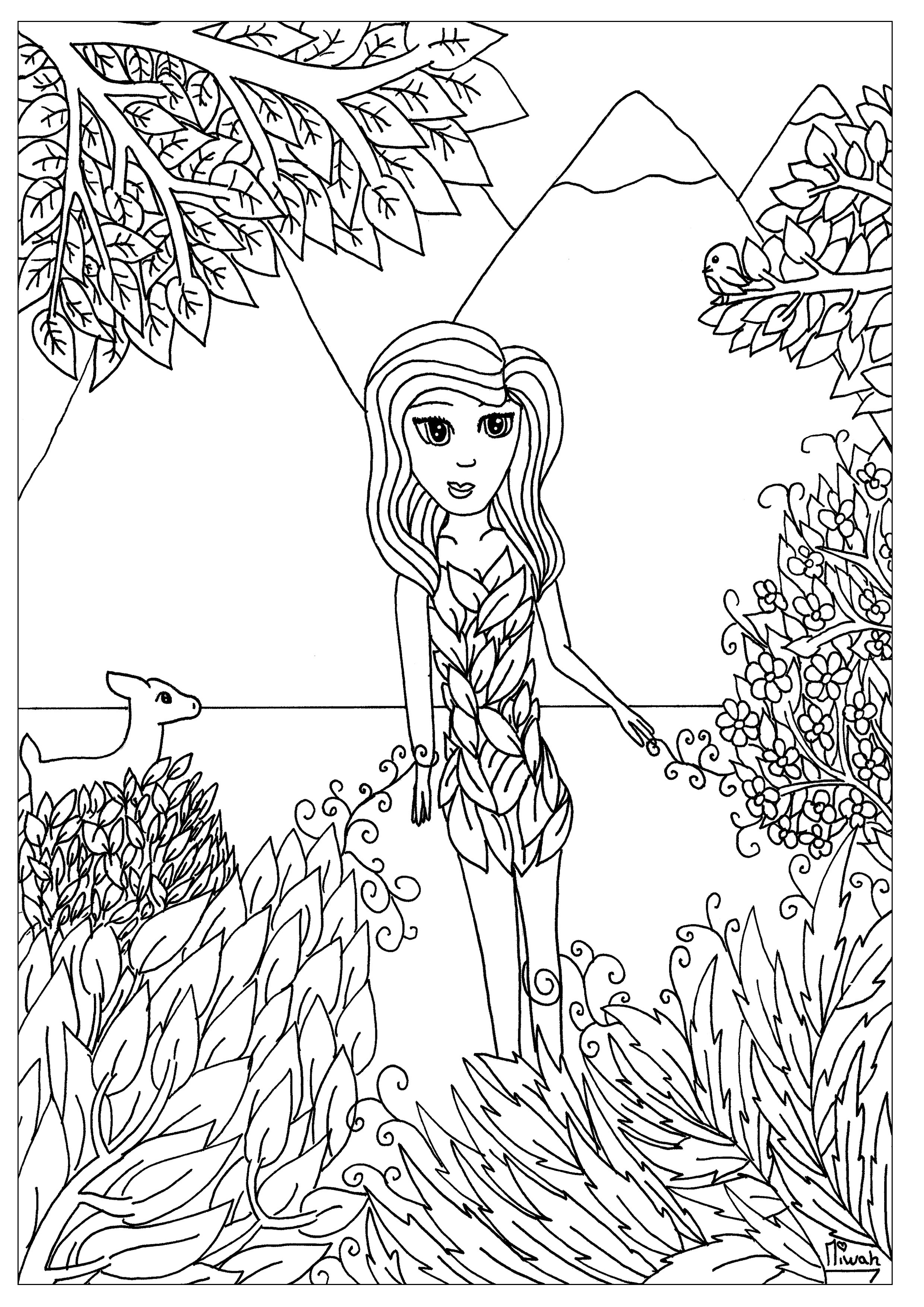 Flower Girl Coloring Pages
 Flower girl Anti stress Adult Coloring Pages
