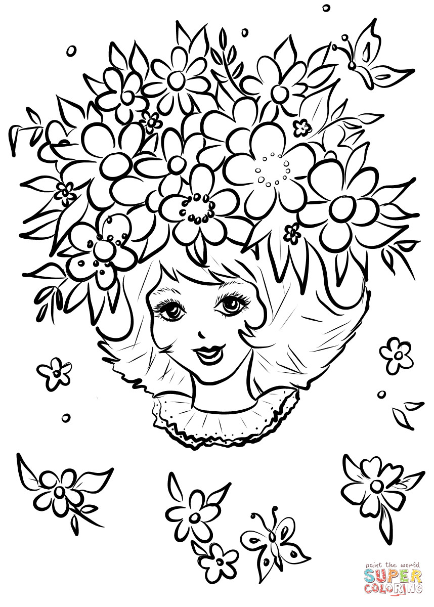 Flower Girl Coloring Pages
 Girl with Flower Crown coloring page