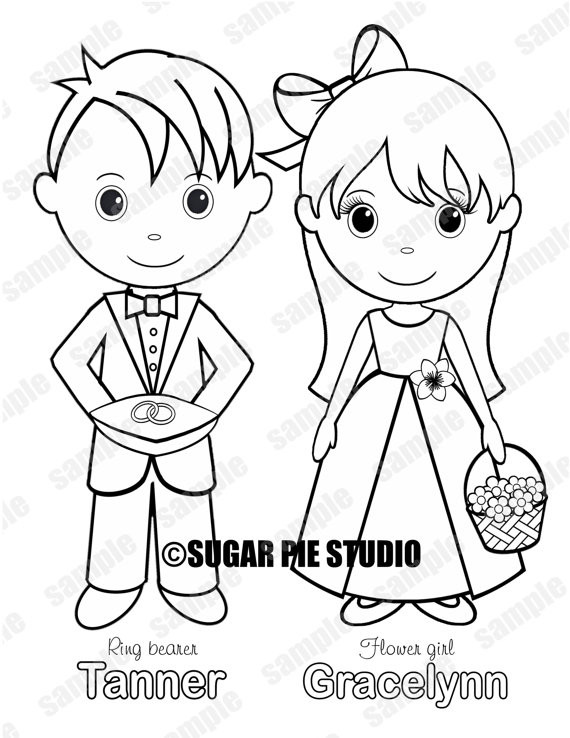 Flower Girl Coloring Pages
 Personalized Printable Flower girl Ring bearer Wedding Party