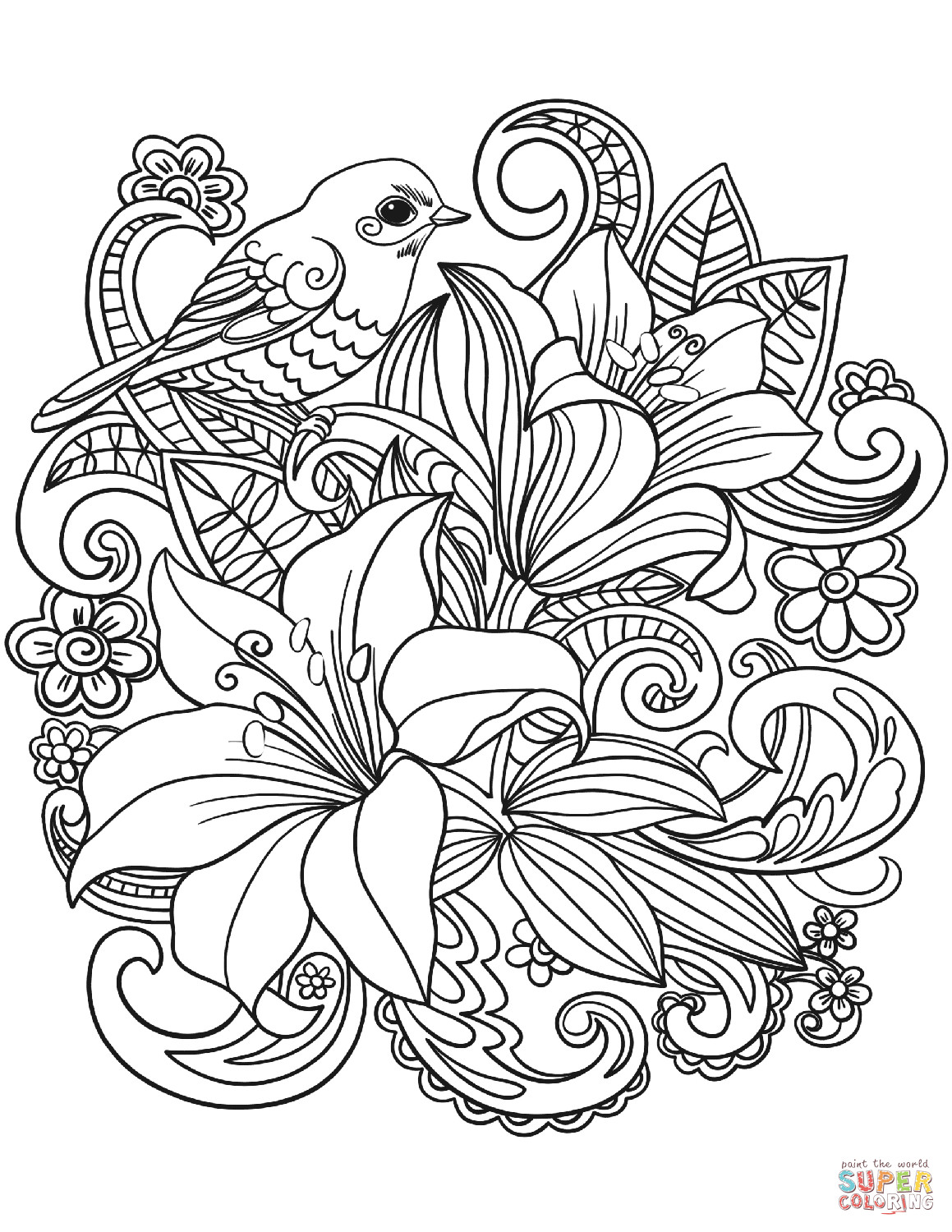 Flower Printable Coloring Pages
 Skylark and Flowers coloring page