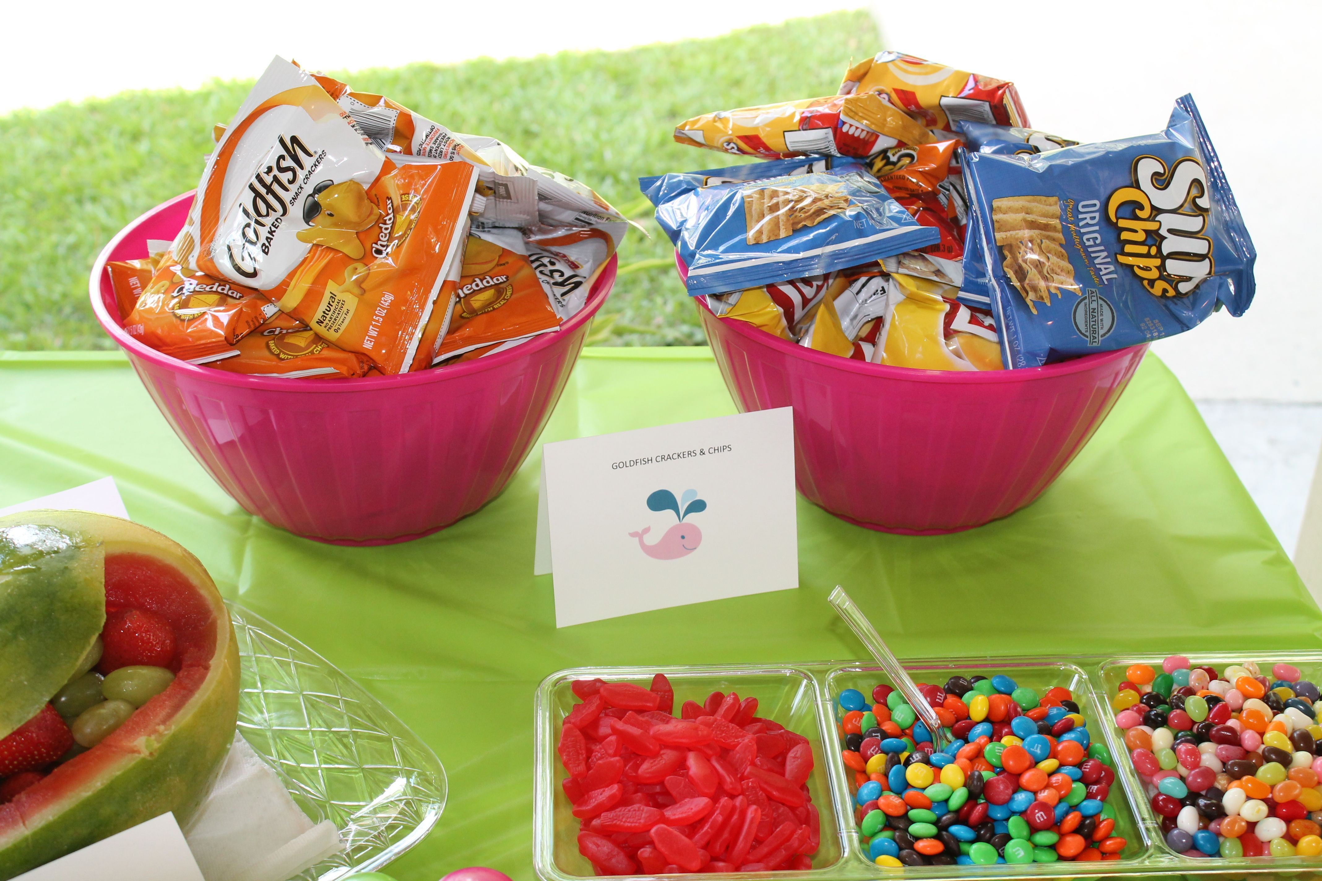 Food Ideas For Pool Party
 Goldfish crackers fit the theme but the chips were more