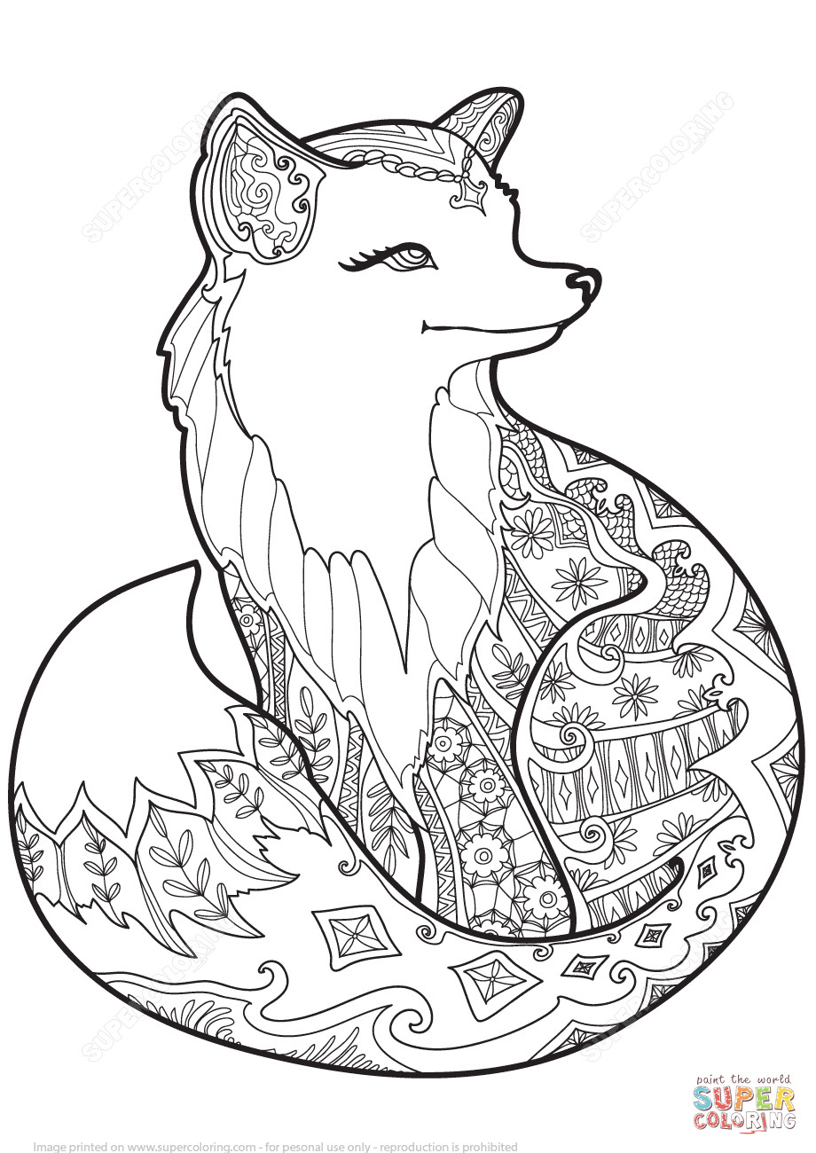 Fox Girl Coloring Pages For Adults
 Zentangle Fox coloring page
