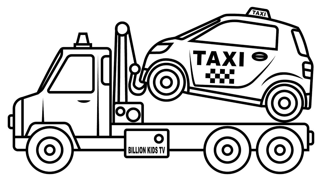 Free Coloring Pages-Boys Cars &amp; Trucks
 Drawing small taxi car carrier truck coloring page for