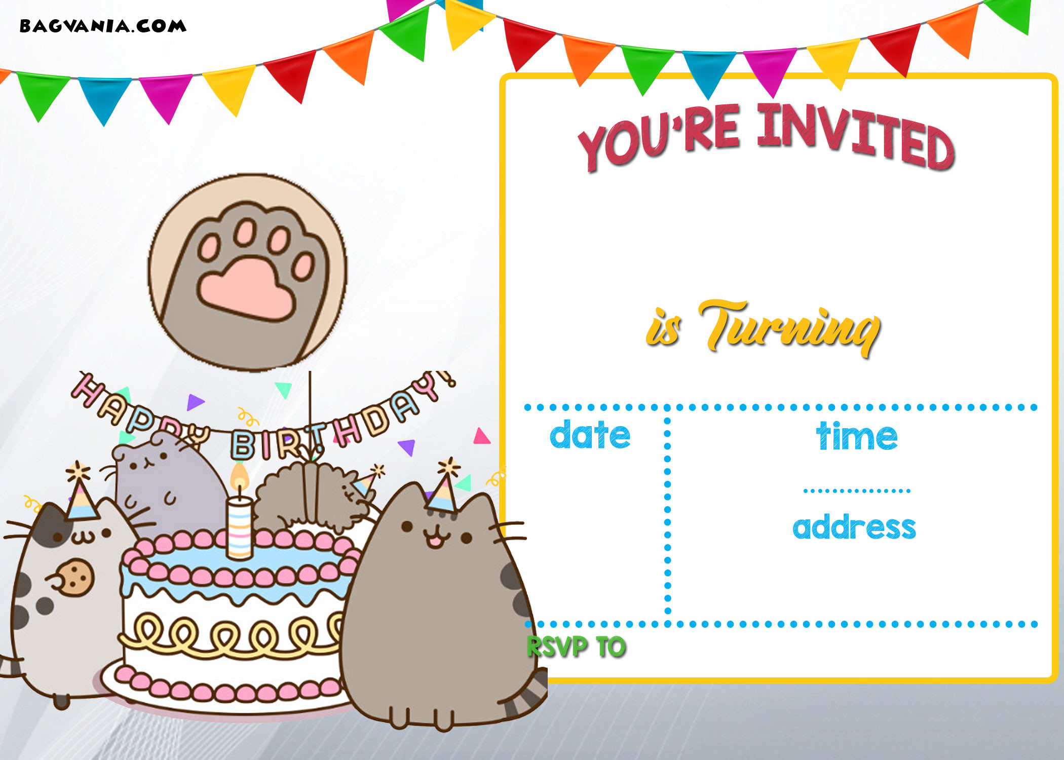 Free Online Birthday Party Invitations
 FREE Printable Pusheen Birthday Invitation Template