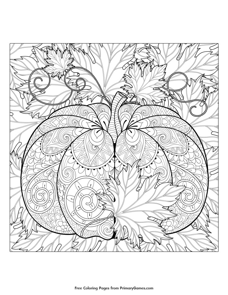 Free Printable Autumn Coloring Pages
 Pumpkin and Leaves Coloring Page