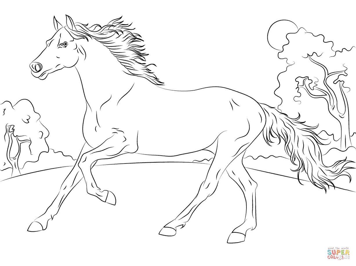 Free Printable Realistic Horse Coloring Pages
 Running Arabian Horse coloring page