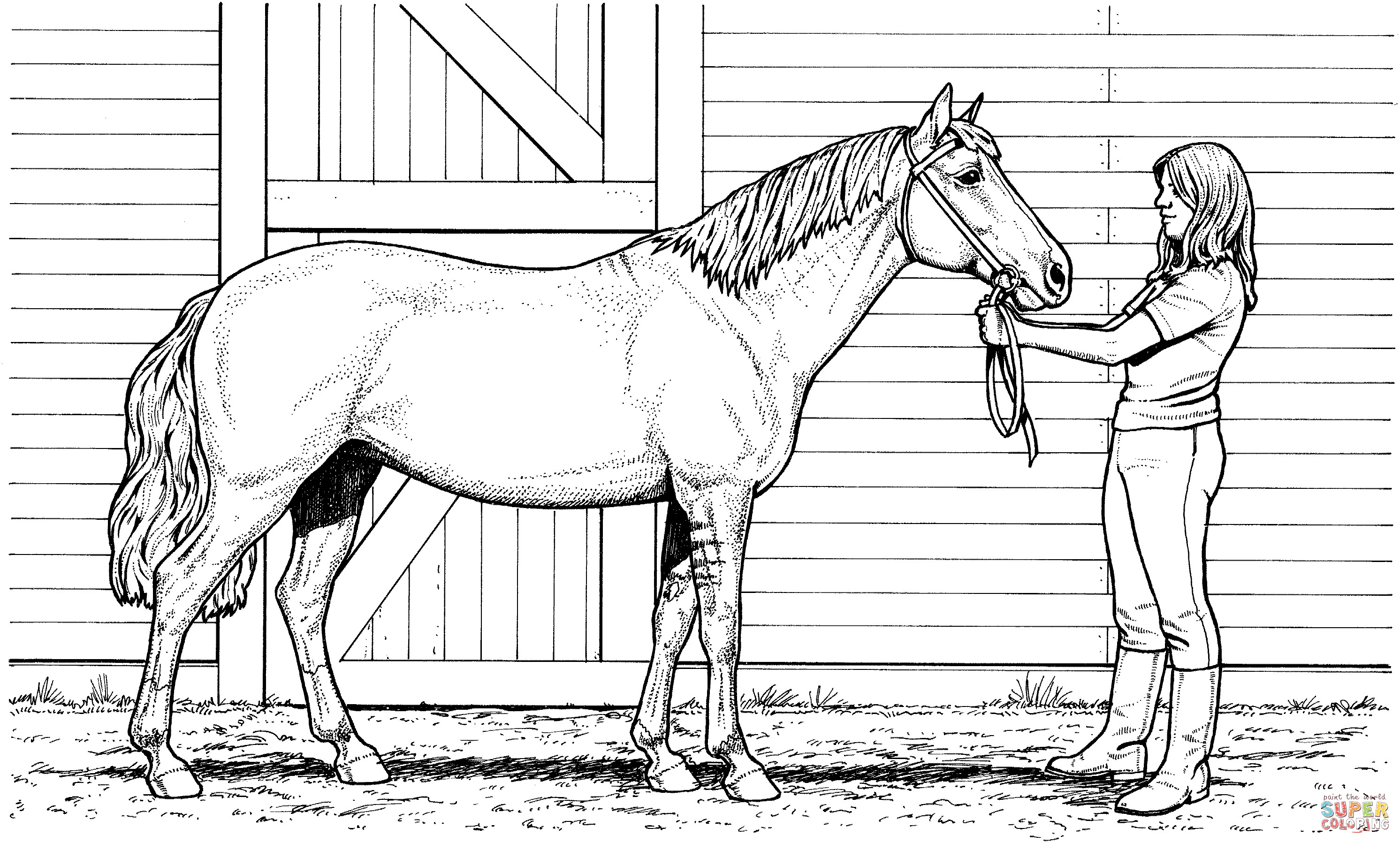 Free Printable Realistic Horse Coloring Pages
 Woman and Mare Horse coloring page