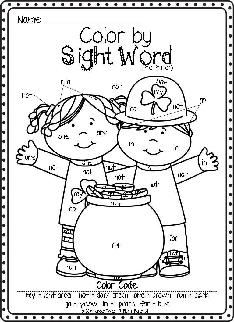 Free Printable Sight Word Coloring Pages
 Kinder Tykes March Madness