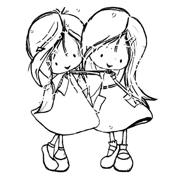 Friendship Coloring Pages For Girls
 Anime Best Friends Coloring Pages