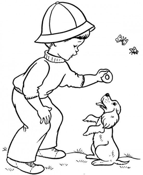 Fun Animal Coloring Pages For Boys
 coloring pages of a boy playing with puppy for kids