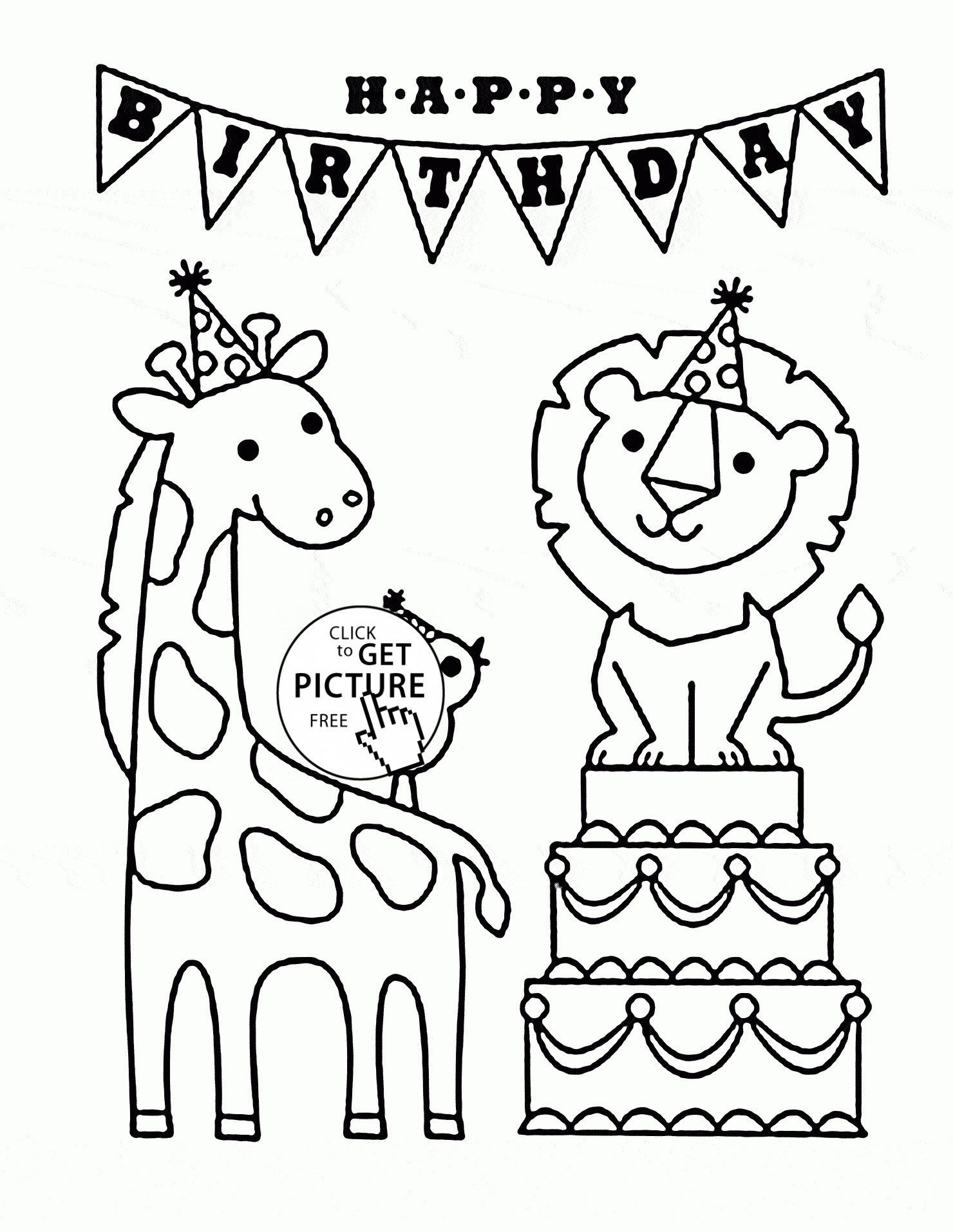 Fun Animal Coloring Pages For Boys
 Happy Birthday and Funny Animals coloring page for kids
