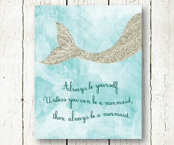 Funny Mermaid Quotes
 mermaid printable funny motivational quote glitter wall art