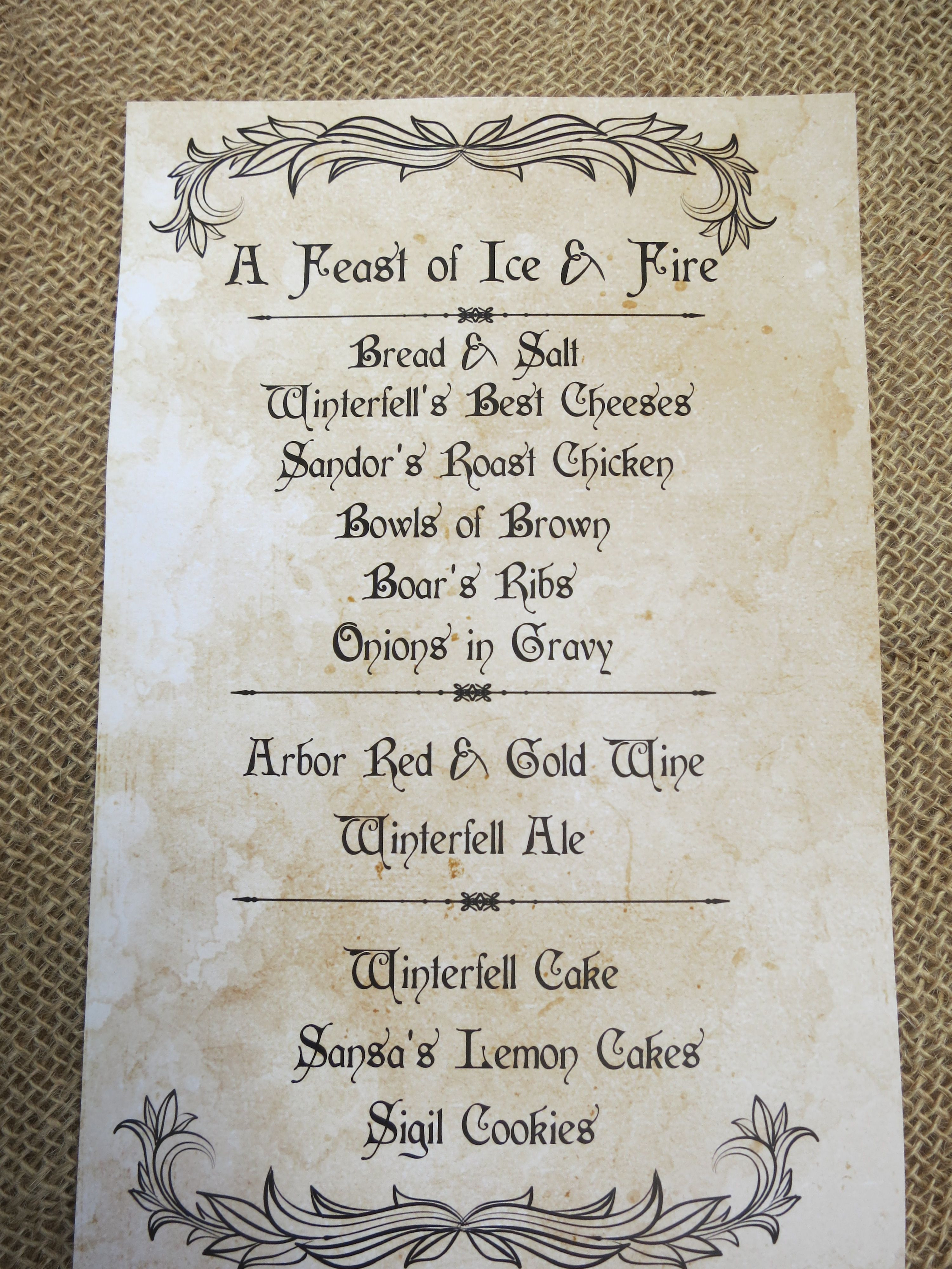 Game Of Thrones Dinner Party Ideas
 Game of Thrones Party menu