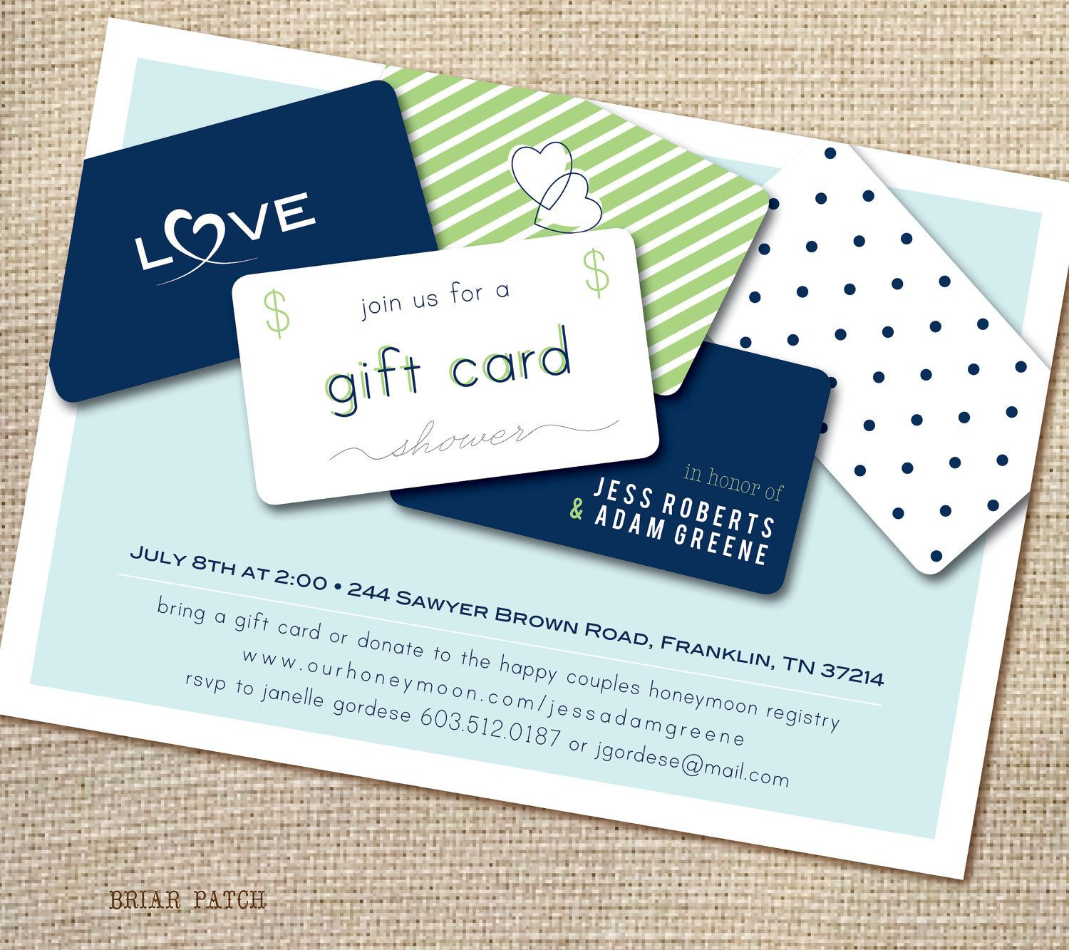 Gift Certificate Ideas For Couples
 Bridal or Couples Shower Invitation Giftcard Honeymoon