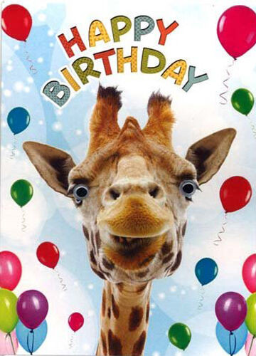 Giraffe Birthday Card
 Funny Giraffe & Balloons Birthday Card 3D Goggly Moving