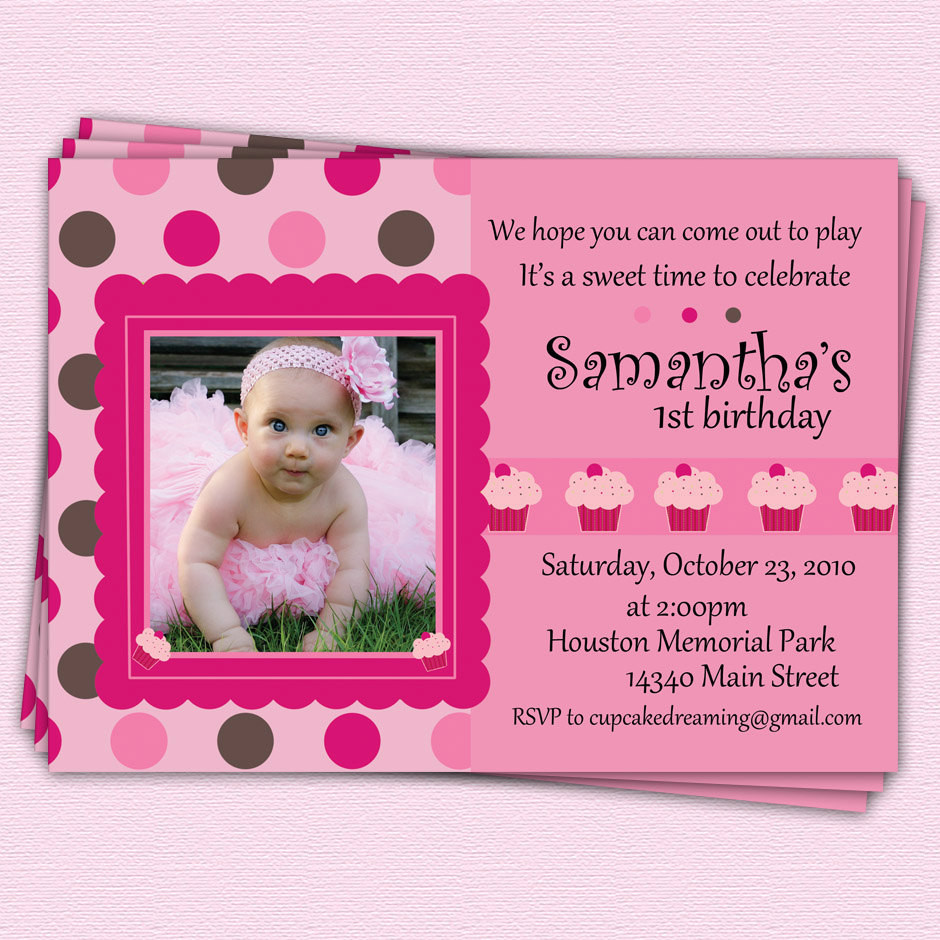 Girl 1St Birthday Invitations
 First Birthday Invitations Cupcake Girl Polka Dot by