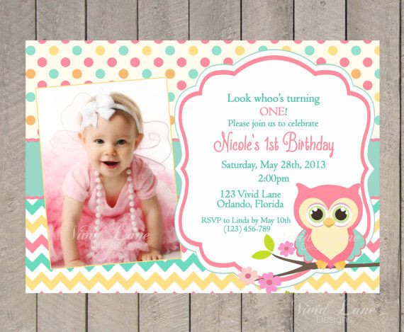 Girl 1St Birthday Invitations
 Owl Birthday Invitation First Birthday Girl Teal Pink
