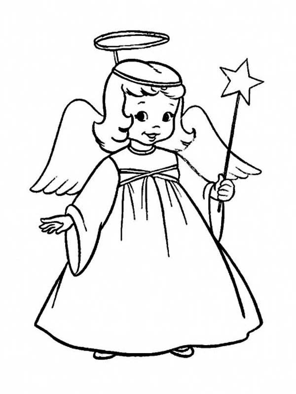 Girl Christmas Coloring Pages
 A Charming Tiny Girl In Angel Costume Christmas
