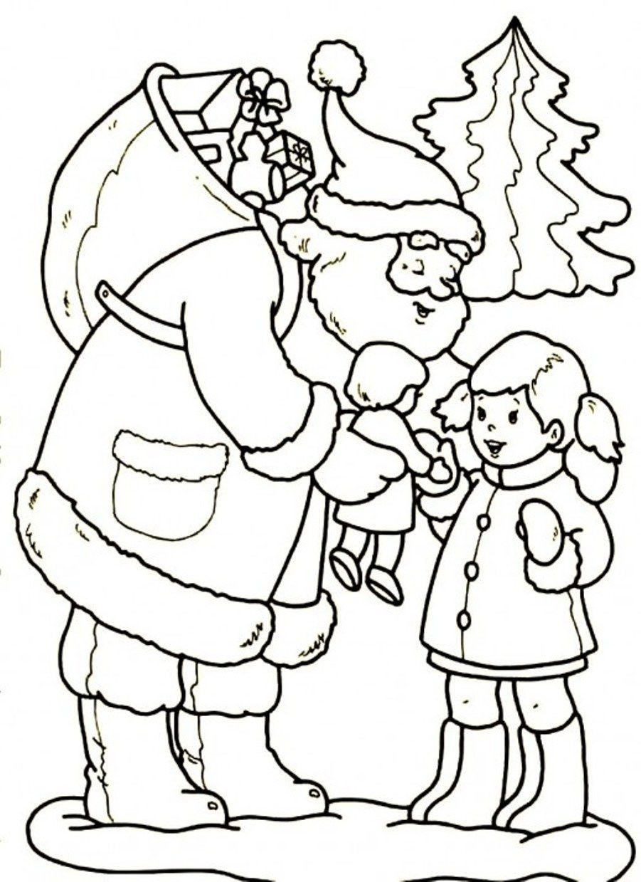 Girl Christmas Coloring Pages
 Santa Gives A Girl Beautiful Doll Christmas Coloring Page