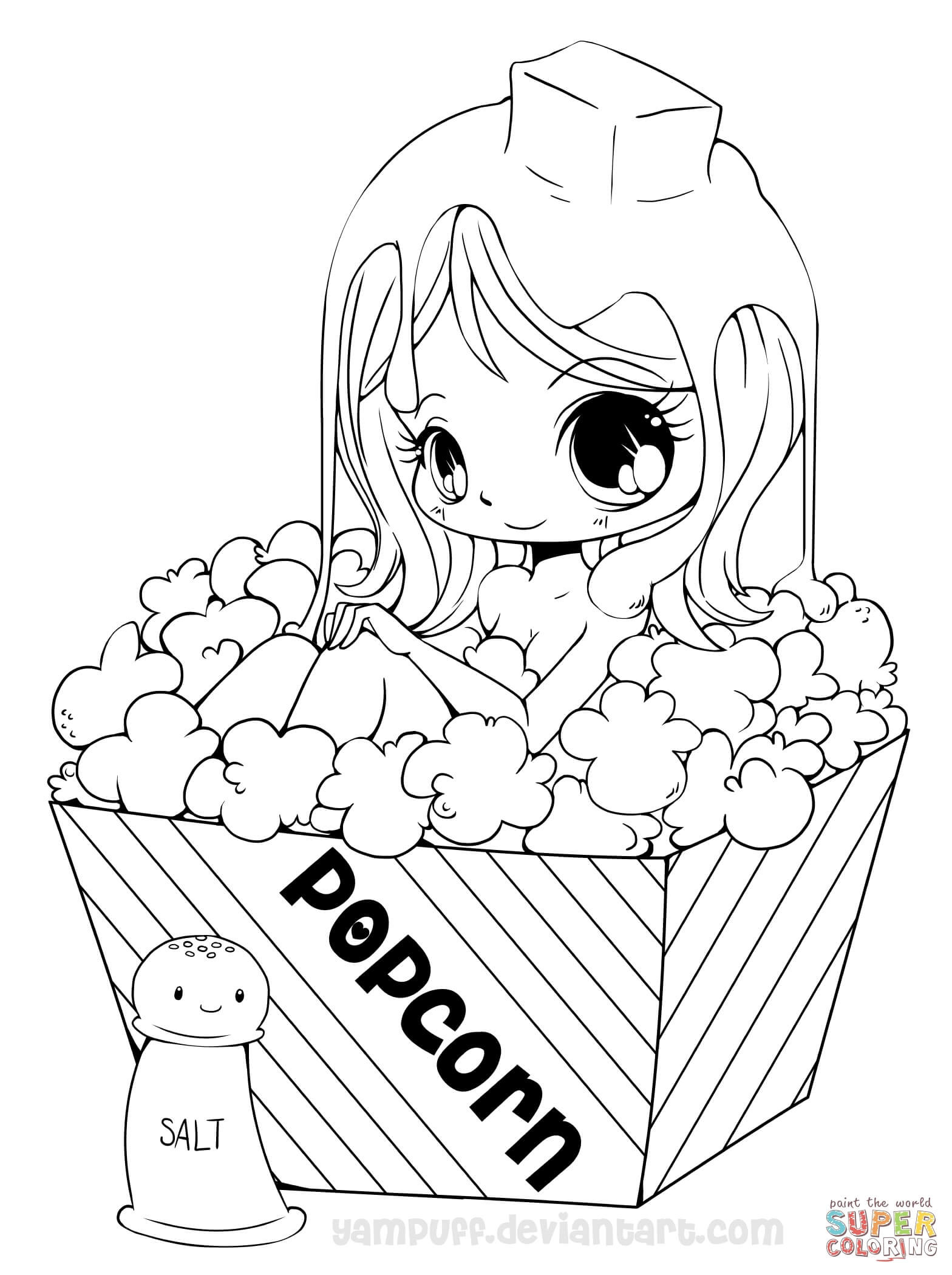 Girl Coloring Sheet
 Chibi Popcorn Girl coloring page