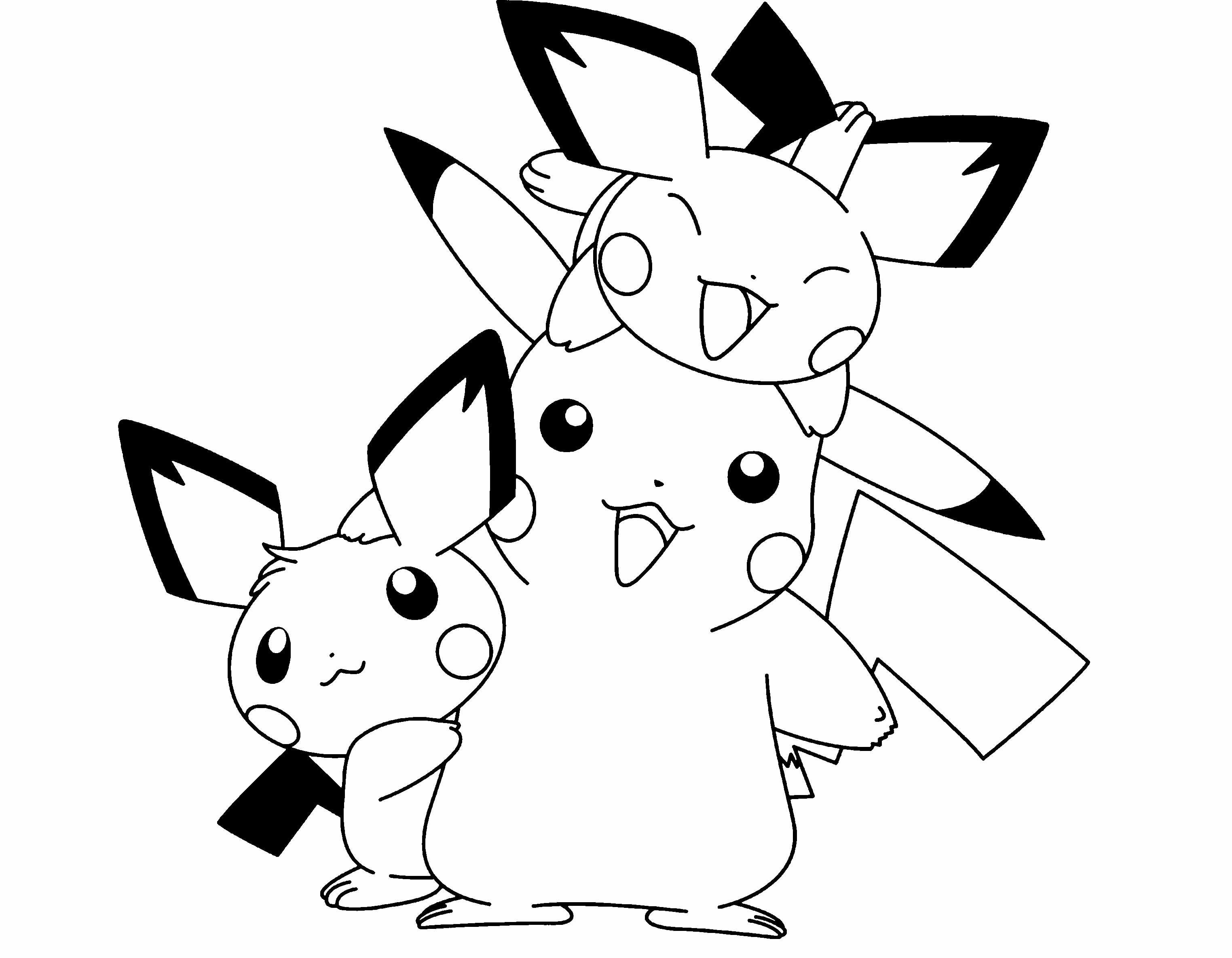 Girl Pikachu Coloring Pages
 Pokemon Pikachu And Two Friends Are Cute Coloring Page