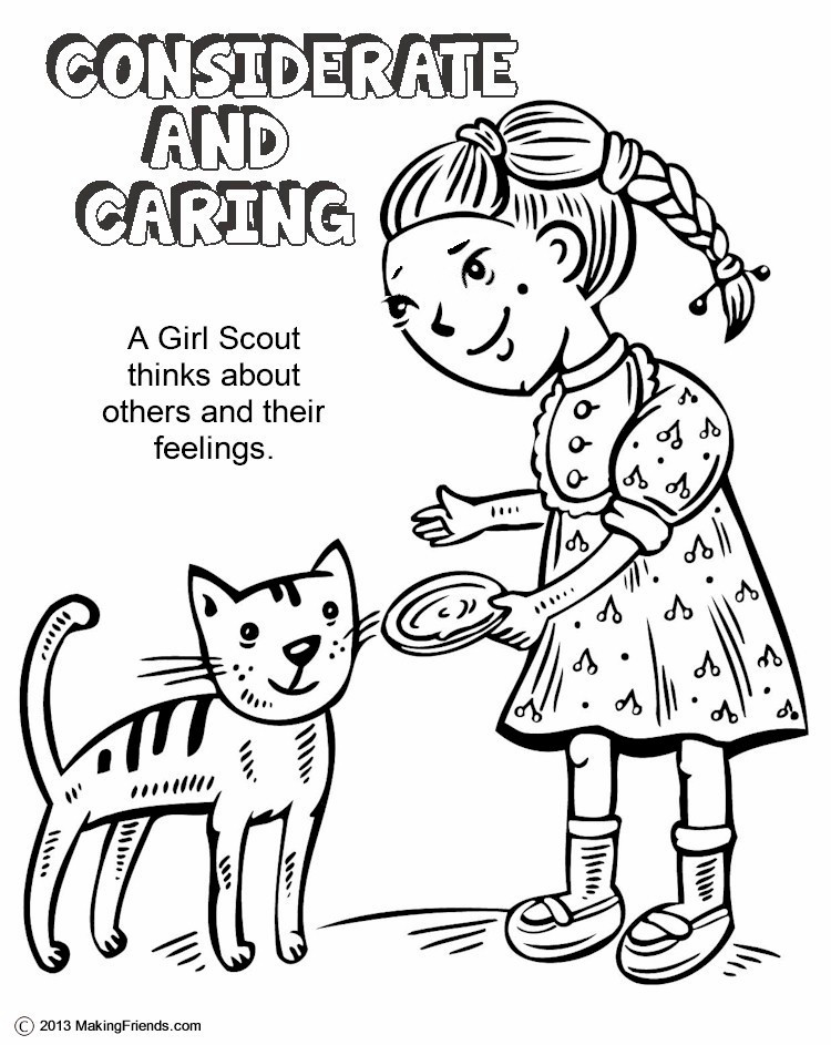 Girl Scout Coloring Pages
 Green Petal Considerate and Caring Coloring Page