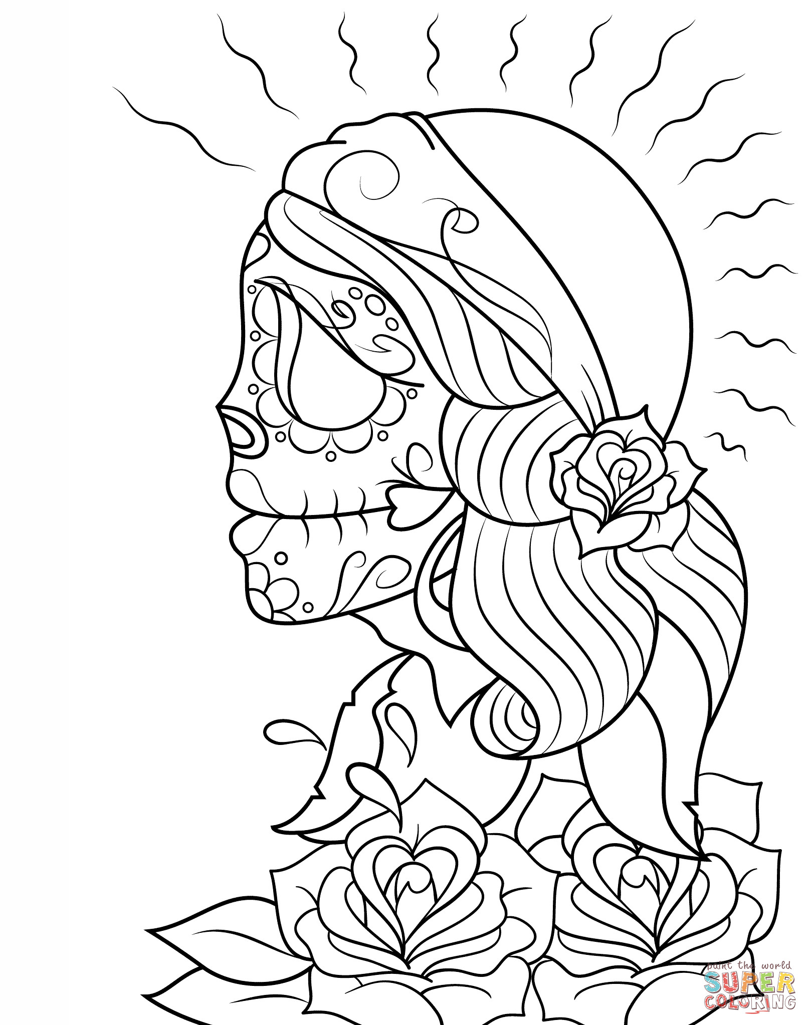 Girl Skull Coloring Pages
 Day of the Dead Girl Skull coloring page