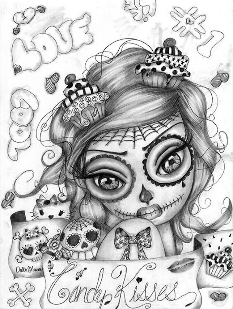 Girl Skull Coloring Pages
 Candy Kisses by Dottie Gleason Sugar Skull Girl Canvas