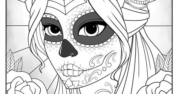 Girl Skull Coloring Pages
 Sugar Skull Girl Colouring Page by TearingCookie on