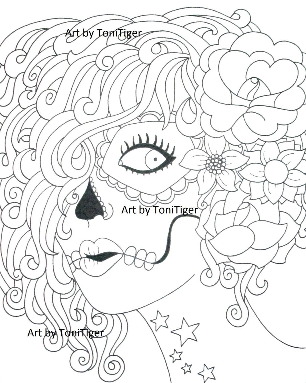 Girl Skull Coloring Pages
 Instant Digital Download Coloring Page Sugar Skull Girl
