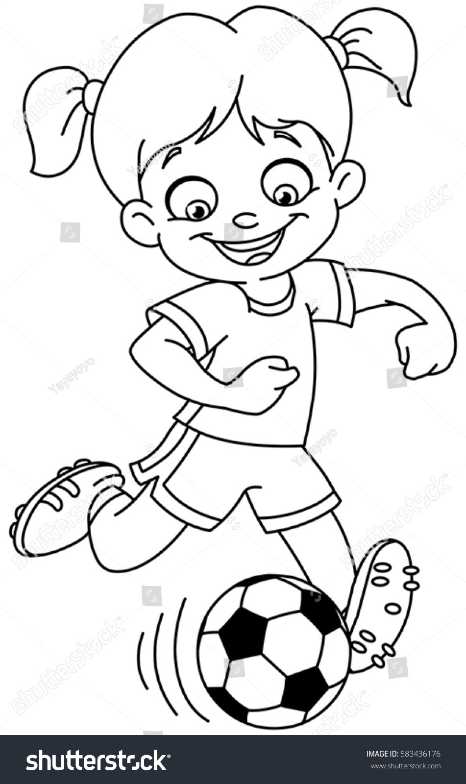 Girl Soccer Coloring Pages
 Outlined Young Girl Playing Soccer Vector Stock Vector